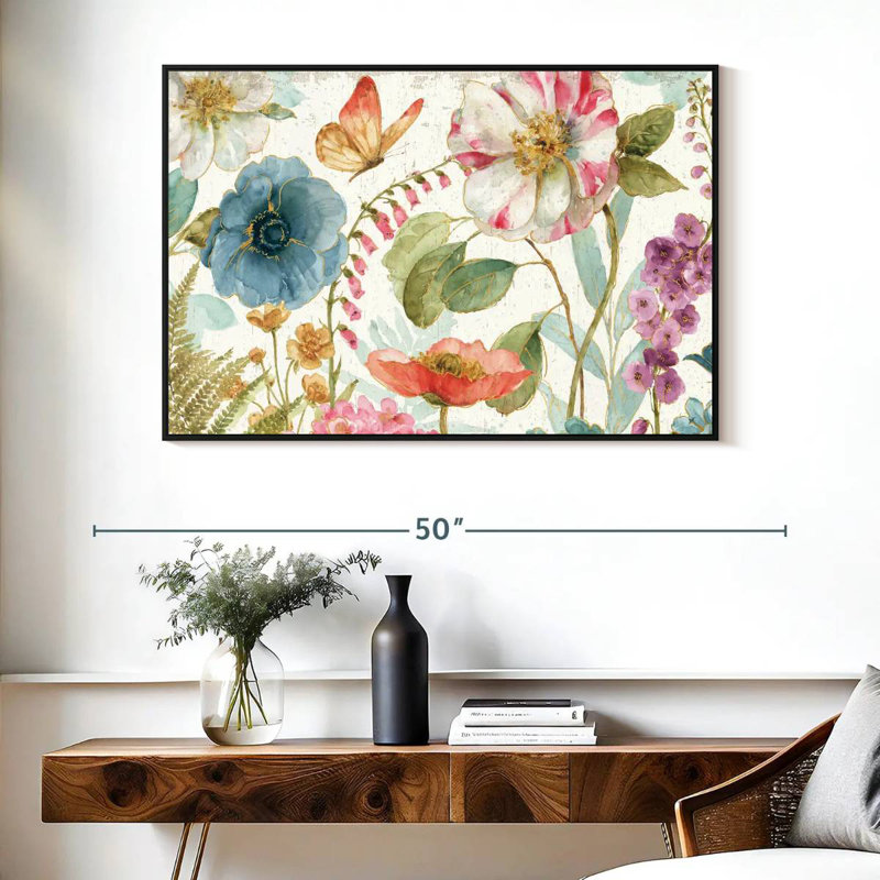 Rainbow Seeds Fleurs sur bois, Cadre flottant noir, 40 po x 27 po