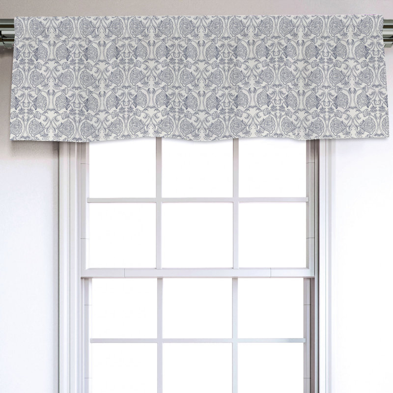 Eggshell and Purpleblue Floral Sateen Rod Pocket Valance