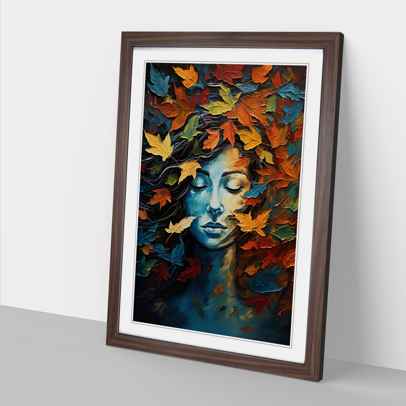 Leaf Expressionism Art - Framed Print, 64cm H x 46cm W x 2cm D, Walnut Framed