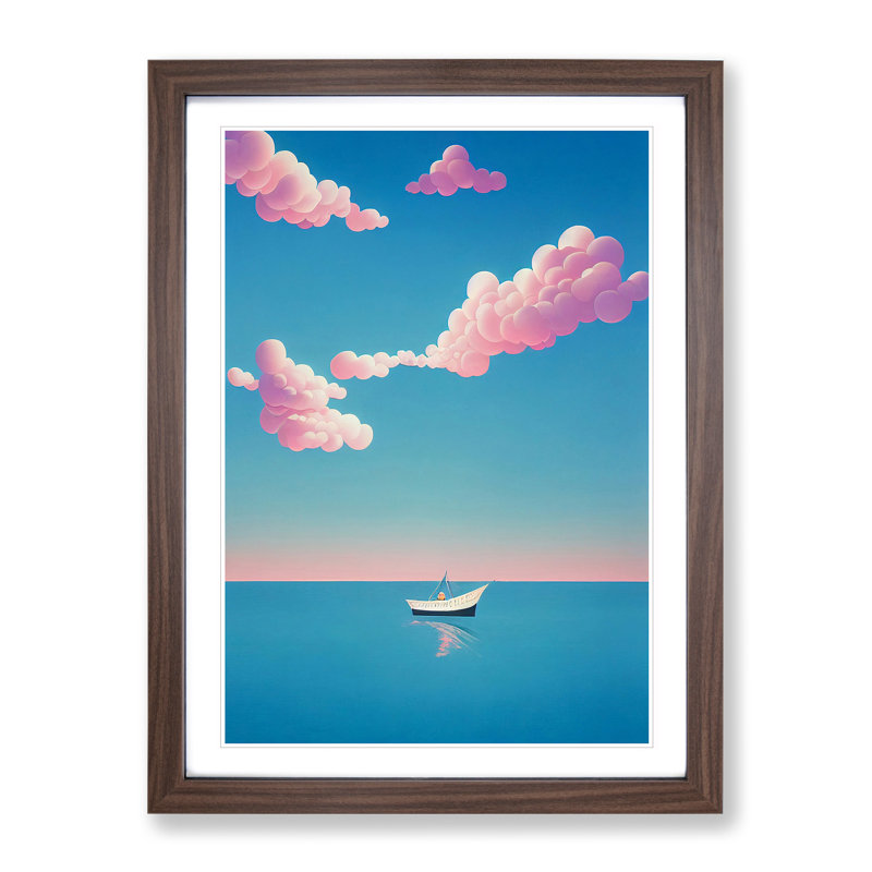 Boat Under the Sky - Wall Art, 66cm H x 48cm W x 2cm D, Walnut Framed, White