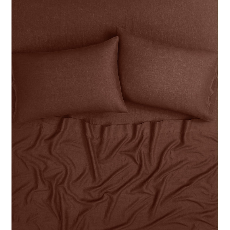 Ensemble de draps en lin Nena Aybar, Ensemble de draps pour grand lit avec 2 taies d'or, Brun