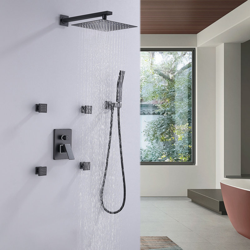 Système de douche complet avec valve brute, Noir