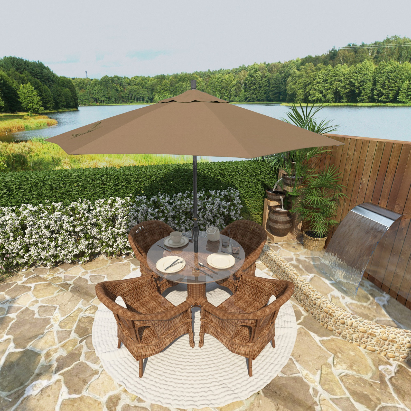 Lexia 90'' Sunbrella® Outdoor Umbrella, Canvas Heather Beige Sunbrella® Canvas