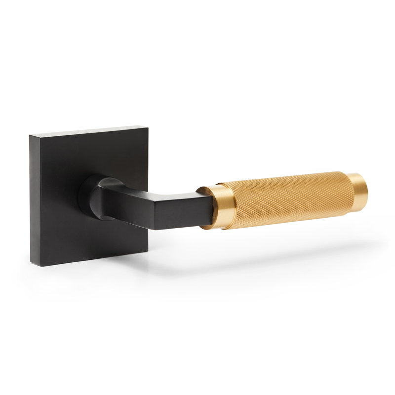 Levier de porte noir mat en laiton massif Geneva avec poignée moletée en or satiné, Passage
