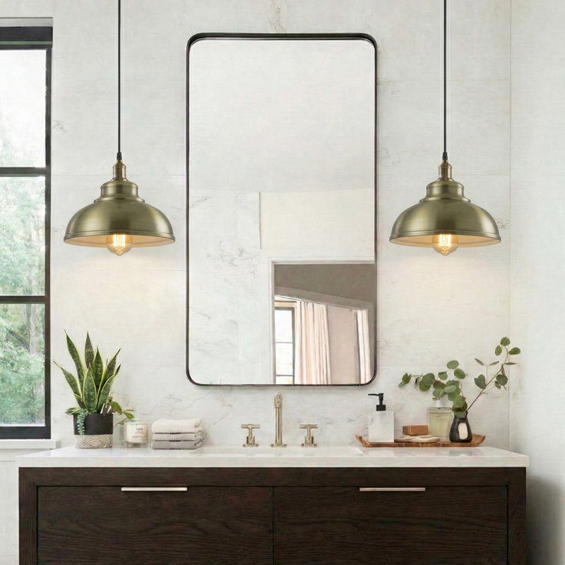 1 - Light Dome Pendant, Green Brass