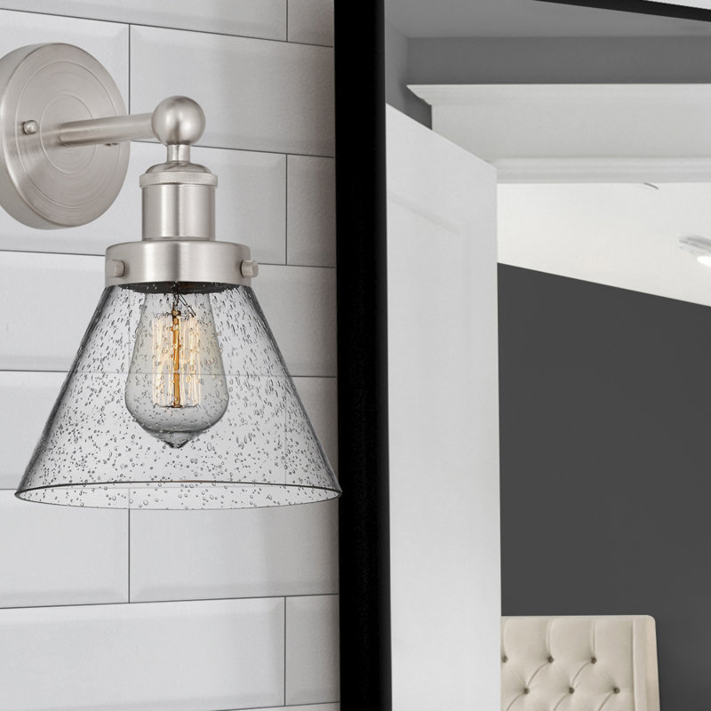 Applique murale à bras en acier 1 lumière Chesterhill, Nickel satiné brossé, Bullé