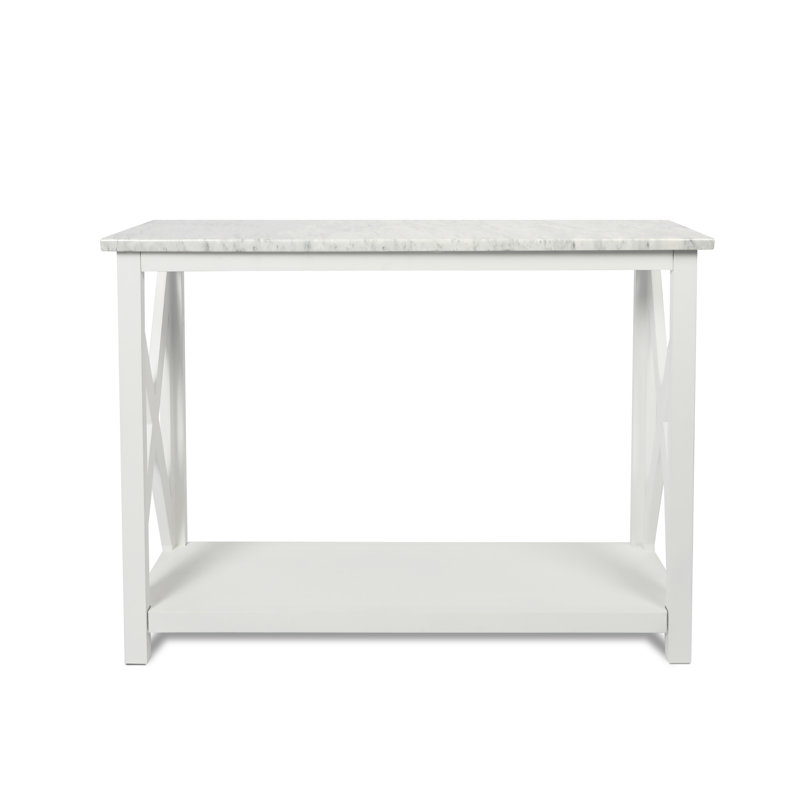 Luisa 39" Rectangular Italian Carrara White Marble Console Table With Solid Wood Legs, White