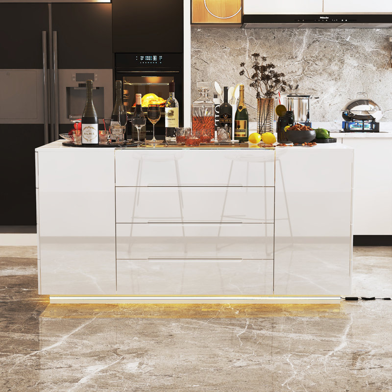 63" W Solid and Manufactured Wood Kitchen Island with Glass Base