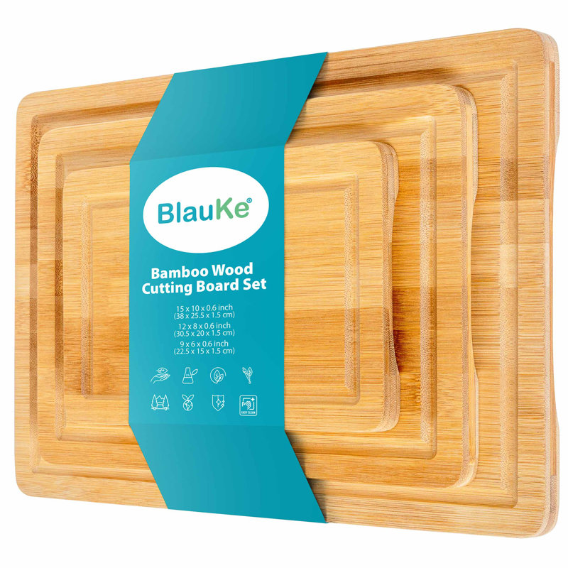  Wood Cutting Boards for Kitchen - Bamboo Cutting Board Set with Juice Groove and Handles - Wooden Chopping Board