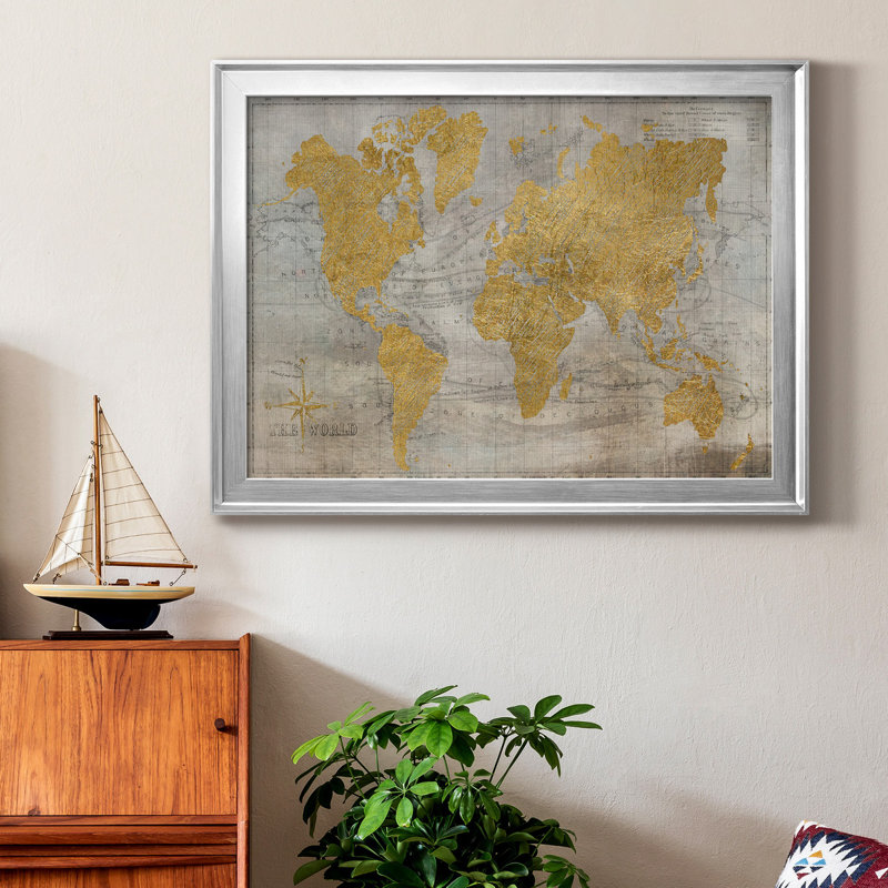 Toile encadrée de qualité supérieure Golden World - prête à être accrochée, H 26,5 po x l 36,5 po x P 1 po, Argent