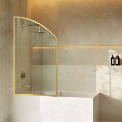 Porte de baignoire fixe encadrée en verre trempé transparent de 10 mm (3/8 po) avec cadre doré brossé