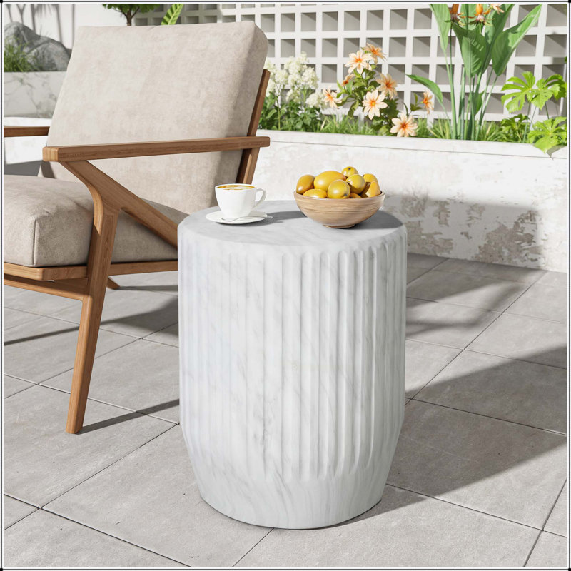 Outdoor Cicci Carved Side Table, Lightweight Concrete, Multi-Functional, Durable and Stylish for Indoor and Outdoor Use