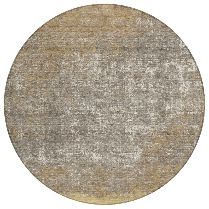 Machine Washable Indoor/Outdoor Husby ACN2214 Striped Rug, Round 8'