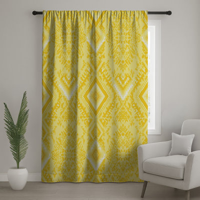 Rideaux de fenêtre à motif orné jaune, voilages et rideaux occultant Ikat - 1 panneau