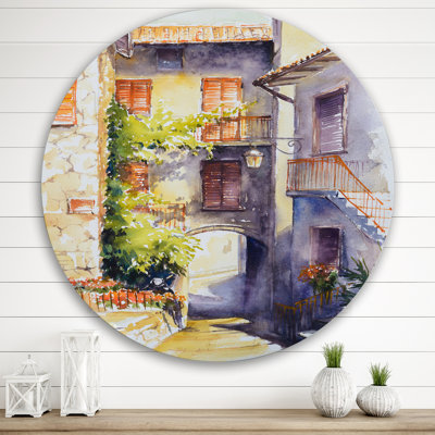 Rustic and Idyllic Italian Village - Country Metal Circle Art mural