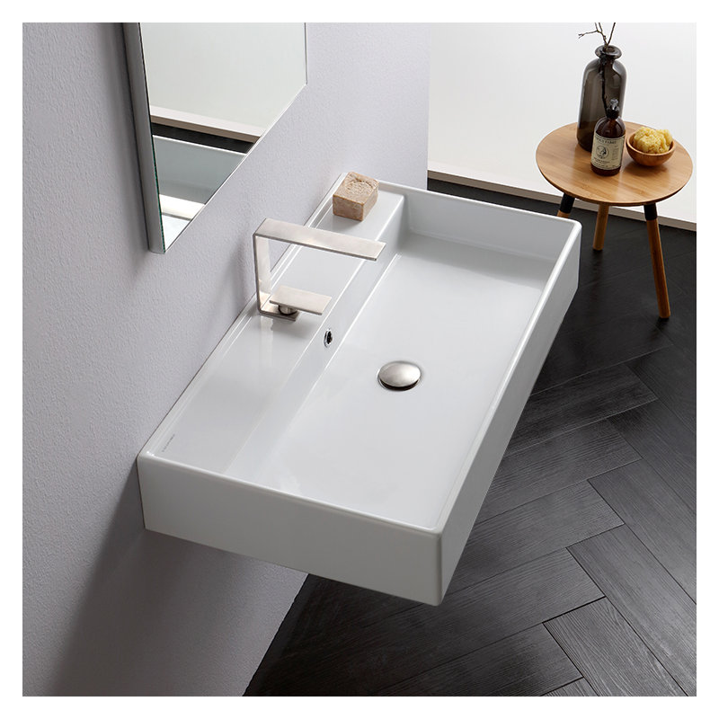 Scarabeo By Nameeks Teorema 18.1'' Glossy White Vitreous China Rectangular Bathroom Sink with Overflow, No Holes