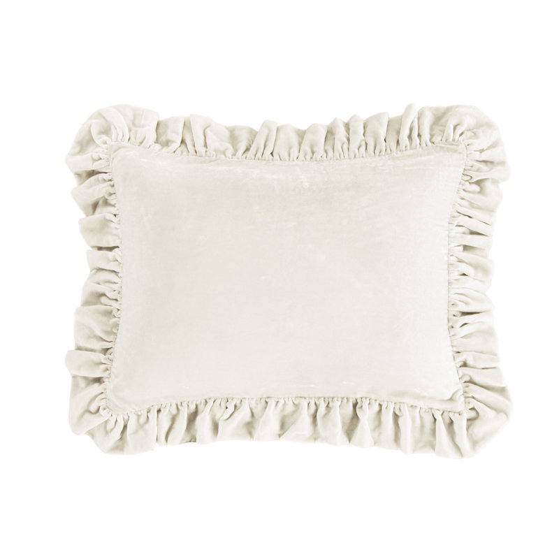 Stella Solid Faux Silk Velvet Ruffled Romantic Western 16x21 inch Oblong Pillow, Stone