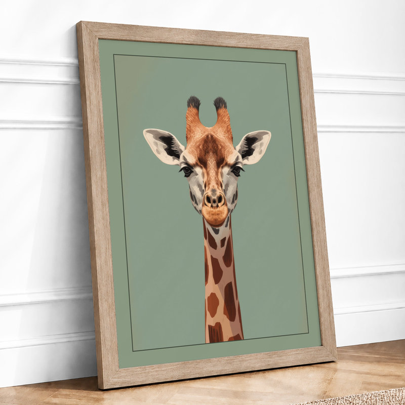 Giraffe Portrait Modern - Framed Print, A2 - 59.4 x 42.0 cm, Oak