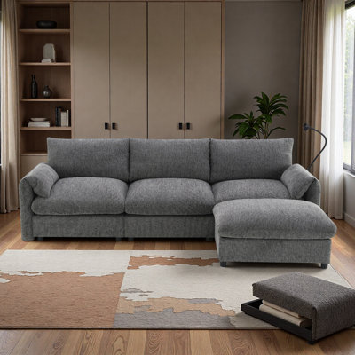 Canapé modulaire en L 96,5 po avec repose-pieds et poches, support de téléphone réglable, chargeur USB