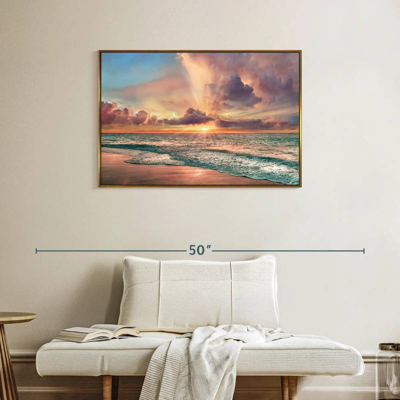 Plage de cuivre, Cadre flottant doré, 37 po x 25 po