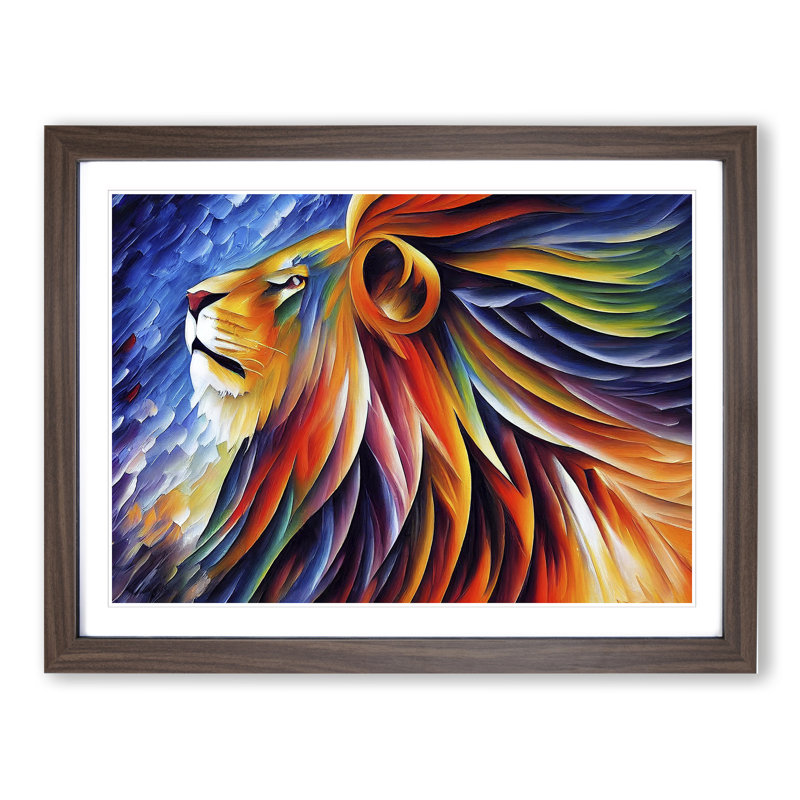 Lion Vol.4 - Single Picture Frame Print, 46cm H x 64cm W x 2cm D, Walnut