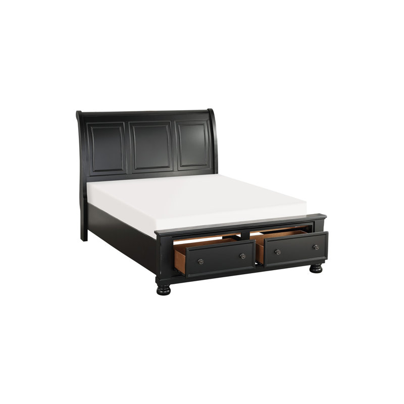 Ensemble de chambre à coucher Mihaiela, Noir, Trois pièces : lit, commode et miroir, Grand lit