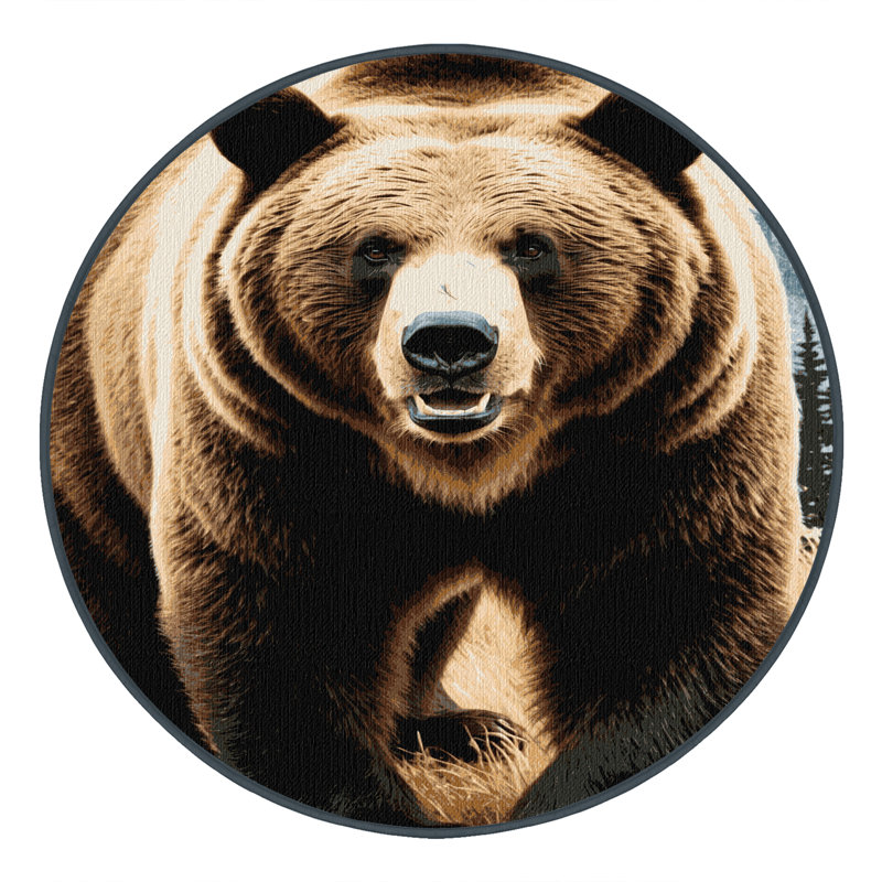 Washable Grizzly Bear Wildlife Area Rug, Round 4'