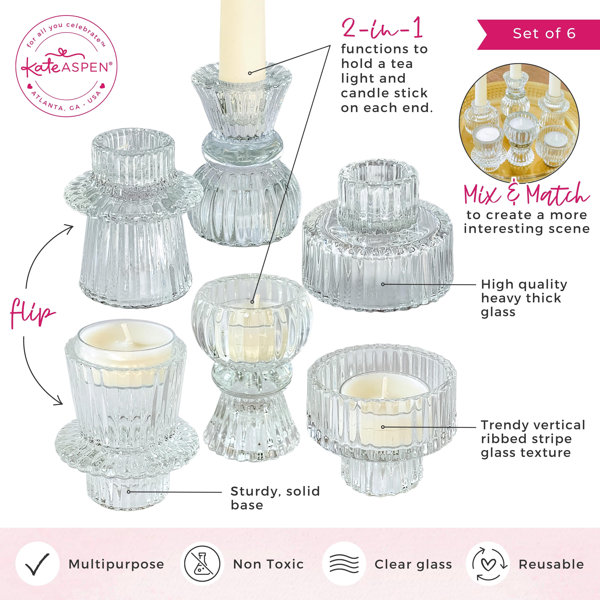 Kate Aspen Vintage Glass Tea Light Holder Set of 4, Pink