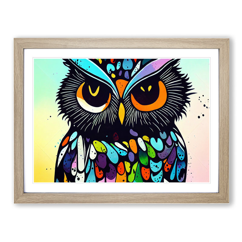 XH1022-6557X Owl Splash Vol.2 Abstract 1 Piece Single Picture Frame Wall Art, 25cm H x 34cm W, Grey