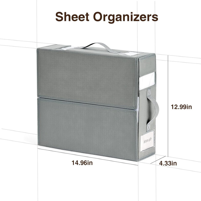 Ensemble de 6 organisateurs de draps et rangement - Organisateur de placard pliable pour le rangement du linge, de la literie, des couvertures et des serviettes avec fenêtre transparente et fente pour étiquettes