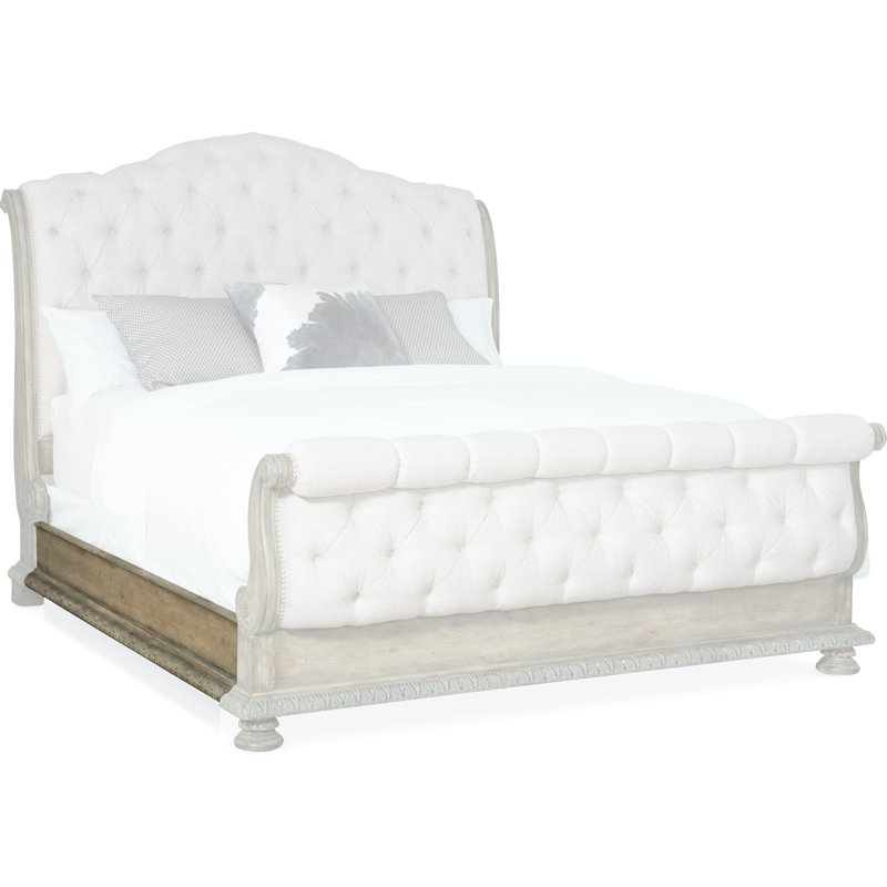 Beige and Brown King Upholstered Sleigh Bed with Tufted Headboard