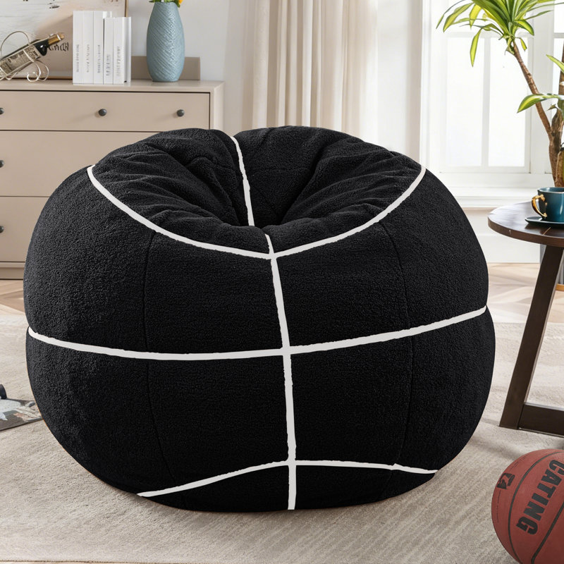 Fauteuil à billes en mousse à mémoire de forme avec housse amovible imprimée souple, 4FT, Black Basketball Teddy