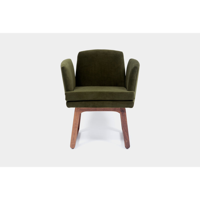 Allison 18'' H Velvet Upholstered Walnut Armchair, Forest