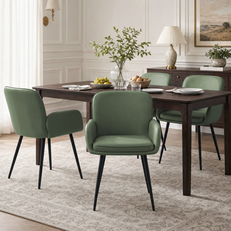 Chaises de salle à manger rembourrées en similicuir avec pieds en métal (ensemble de 4), 4, Similicuir vert foncé