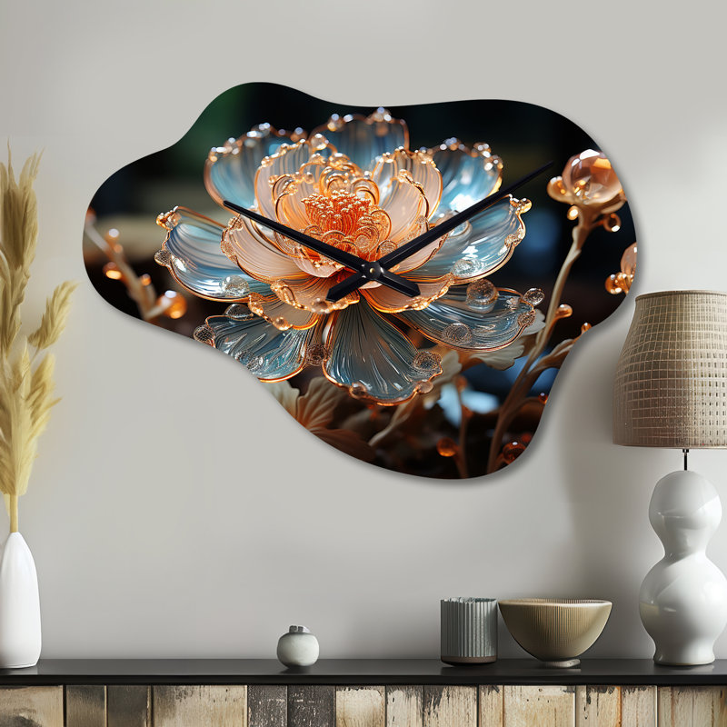 Peach Flower Crystal I - Cloud Shape Decorative Peach Floral Wall Clock, Large