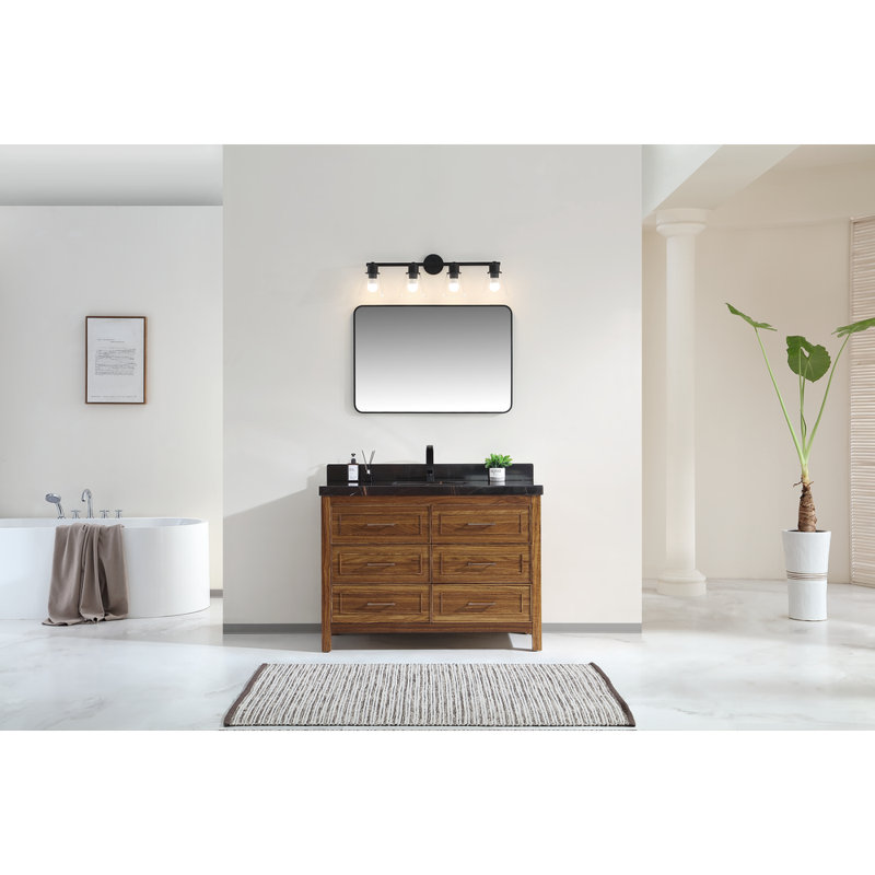 48" EBONY SINK VANITY DARK FINISH WITH WK-48 TOP 2" THICK WHITE NATURAL TOP, Walnut, Black