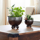 Planters Metal Modern Sleek Decorative Footed Bowl Design Stylish Contemporary Garden Accent Set Of 2