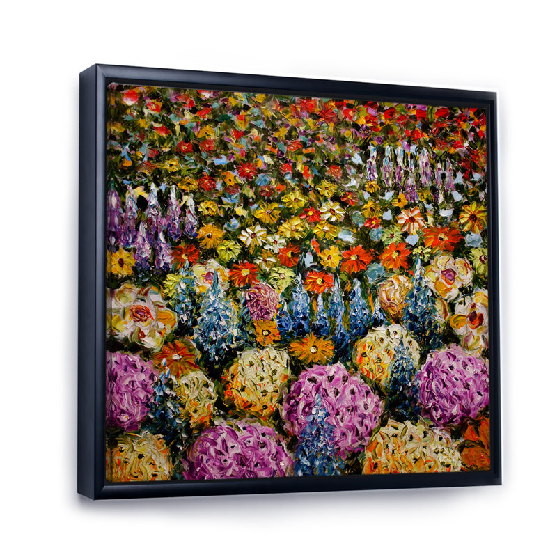 Fleurs vibrantes colorées et vibrantes - Peinture, H 16 po x l 16 po, Cadre flottant noir