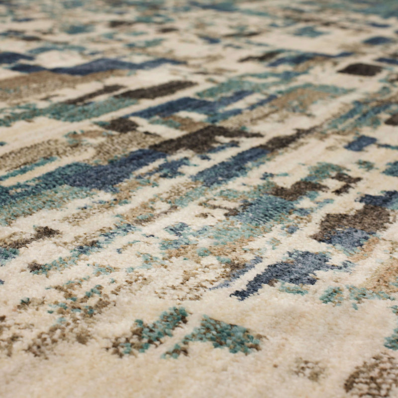 Abstract Lagoon & Taupe Easy-Care Runner Rug, 28" x 94"