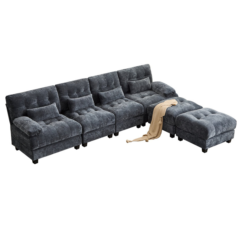 Canapé 119 po 4 places avec 2 repose-pieds - dossier réglable à 4 positions, 350 lb / siège, tissu chenille doux, 4 coussins décoratifs, assemblage facile