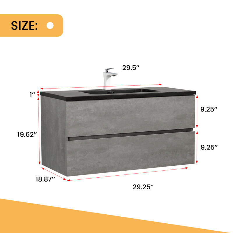35.37'' Single Bathroom Vanity with Resin Top