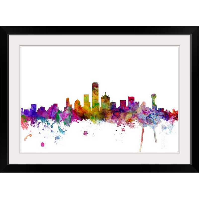 «Dallas Texas Skyline» par Francy, impression, Cadre noir, H 20 po x l 26 po x P 1 po
