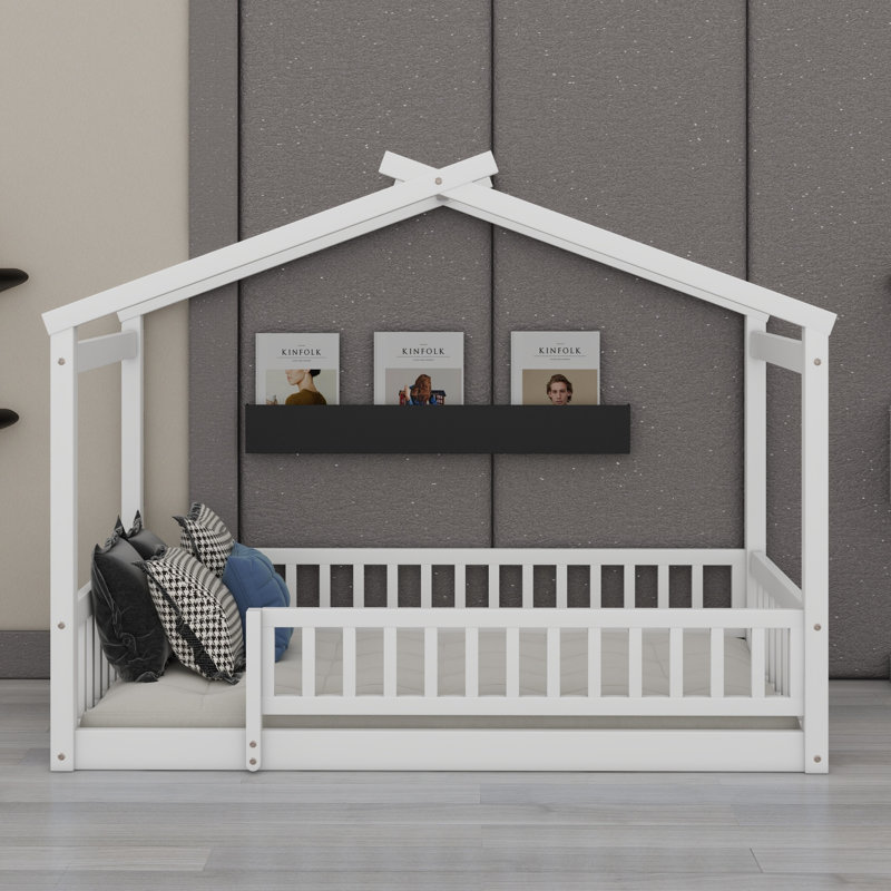 Cadre de lit en bois avec clôture, Blanc