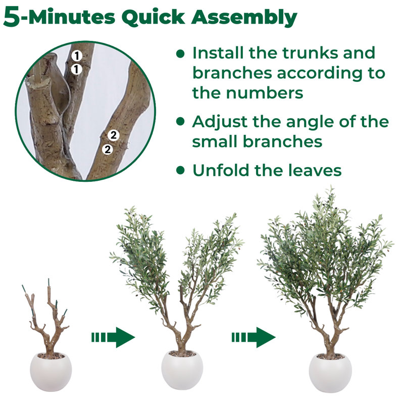 7.5 Feet Artificial Olive Trees, Indoor Tall Faux Olive Tree With White Pot, Extra Large Fake Plants For Home Office Décor
