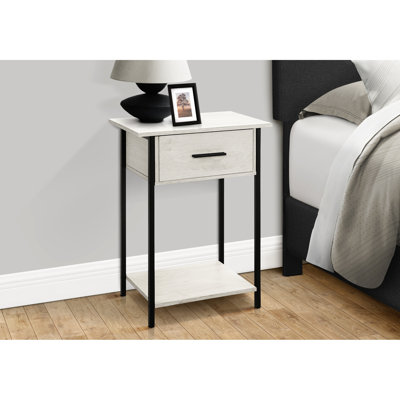 Table d'appoint moderne avec tablette - tiroir en stratifié de chêne délavé et métal noir