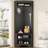 Corner Hall Tree With Shoe Bench, Versatile Entryway Coat Rack With 4 Hooks, Corner Cabinet With Adjustable Shelf