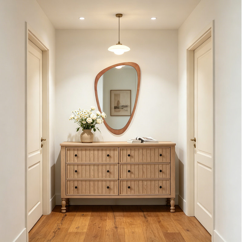 Cotesfield Solid Wood Asymmetrical Accent Mirror, 36" x 23", Walnut