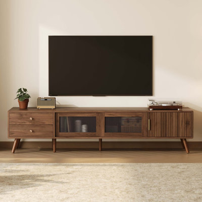Modern TV Stand with Waveform Glass Doors and Smart Storage