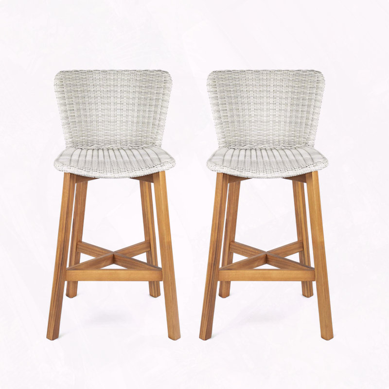 Outdoor Bar Stool Wood Wicker Versatile Style Design, Light Gray