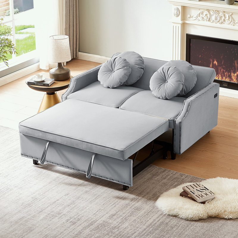 Totterdown 54.7'' Upholstered Convertible Sofa, Light Gray Polyester Blend